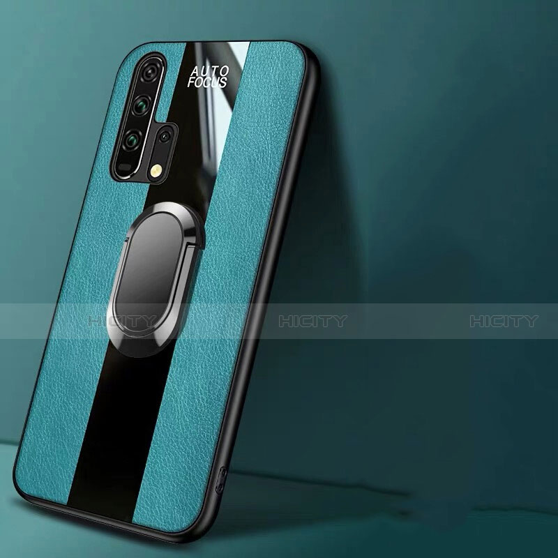 Coque Silicone Gel Motif Cuir Housse Etui avec Support Bague Anneau Aimante Magnetique T01 pour Huawei Honor 20 Pro Vert Plus