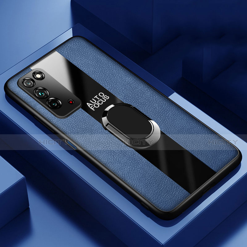 Coque Silicone Gel Motif Cuir Housse Etui avec Support Bague Anneau Aimante Magnetique T01 pour Huawei Honor X10 5G Bleu Plus
