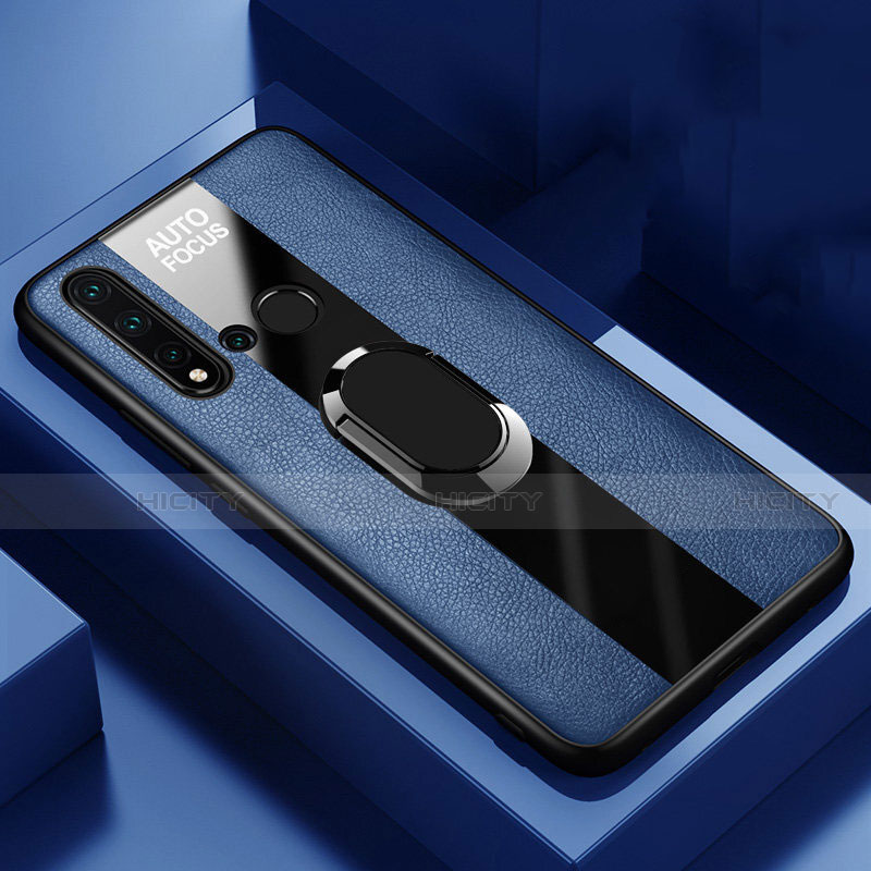 Coque Silicone Gel Motif Cuir Housse Etui avec Support Bague Anneau Aimante Magnetique T01 pour Huawei Nova 5i Bleu Plus
