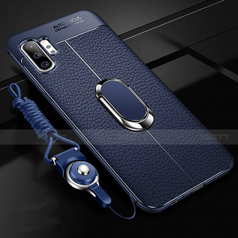 Coque Silicone Gel Motif Cuir Housse Etui avec Support Bague Anneau Aimante Magnetique T01 pour Samsung Galaxy Note 10 Plus Bleu Plus