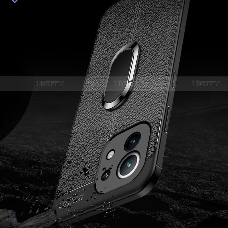 Coque Silicone Gel Motif Cuir Housse Etui avec Support Bague Anneau Aimante Magnetique T01 pour Xiaomi Mi 11 5G Plus