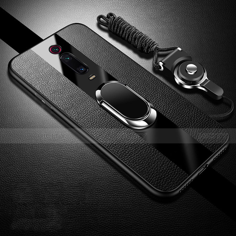 Coque Silicone Gel Motif Cuir Housse Etui avec Support Bague Anneau Aimante Magnetique T01 pour Xiaomi Mi 9T Pro Noir Plus