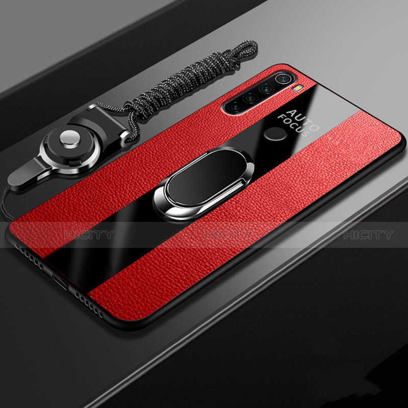 Coque Silicone Gel Motif Cuir Housse Etui avec Support Bague Anneau Aimante Magnetique T01 pour Xiaomi Redmi Note 8 Rouge Plus