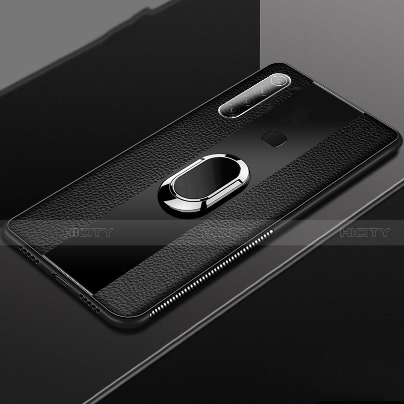 Coque Silicone Gel Motif Cuir Housse Etui avec Support Bague Anneau Aimante Magnetique T03 pour Xiaomi Redmi Note 8 Noir Plus