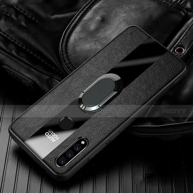 Coque Silicone Gel Motif Cuir Housse Etui avec Support Bague Anneau Aimante Magnetique T05 pour Huawei P30 Lite New Edition Noir Plus