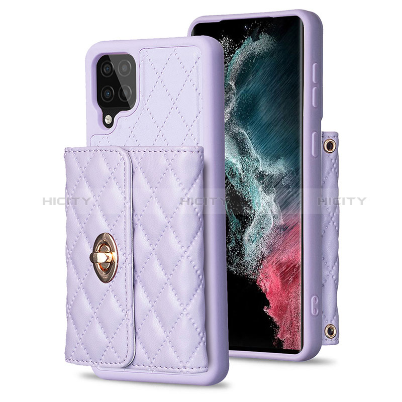 Coque Silicone Gel Motif Cuir Housse Etui BF3 pour Samsung Galaxy F12 Violet Clair Plus