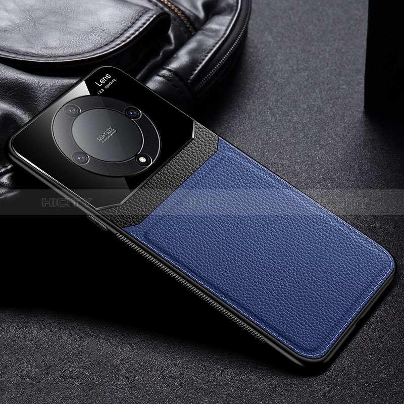 Coque Silicone Gel Motif Cuir Housse Etui FL1 pour Huawei Honor Magic5 Lite 5G Bleu Plus