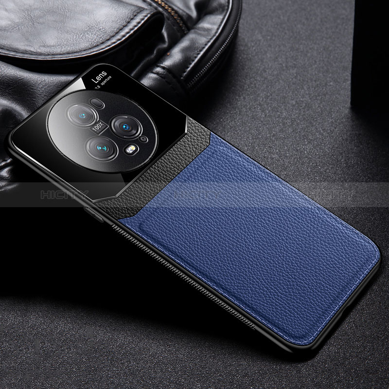 Coque Silicone Gel Motif Cuir Housse Etui FL1 pour Huawei Honor Magic5 Pro 5G Bleu Plus
