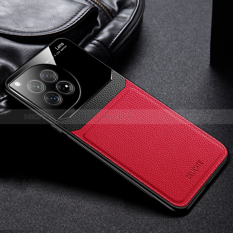Coque Silicone Gel Motif Cuir Housse Etui FL1 pour OnePlus 12R 5G Rouge Plus