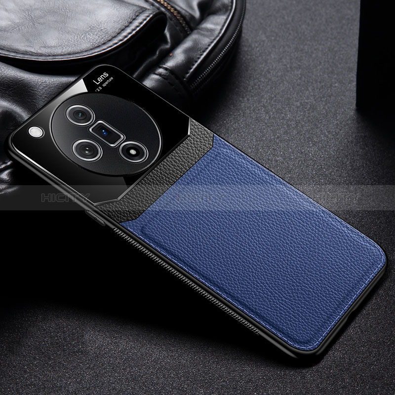 Coque Silicone Gel Motif Cuir Housse Etui FL1 pour Oppo Find X7 Ultra 5G Bleu Plus