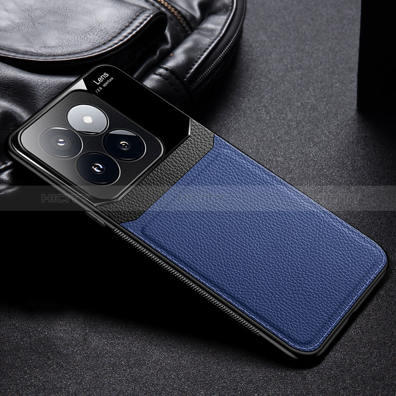 Coque Silicone Gel Motif Cuir Housse Etui FL1 pour Xiaomi Mi 14 Pro 5G Bleu Plus