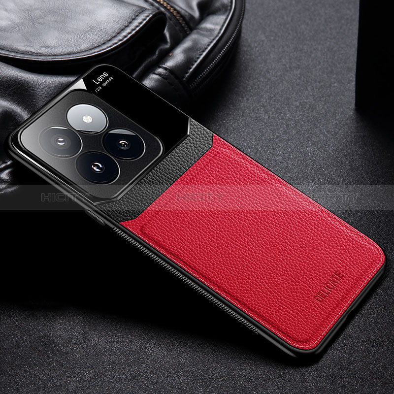 Coque Silicone Gel Motif Cuir Housse Etui FL1 pour Xiaomi Mi 14 Pro 5G Rouge Plus