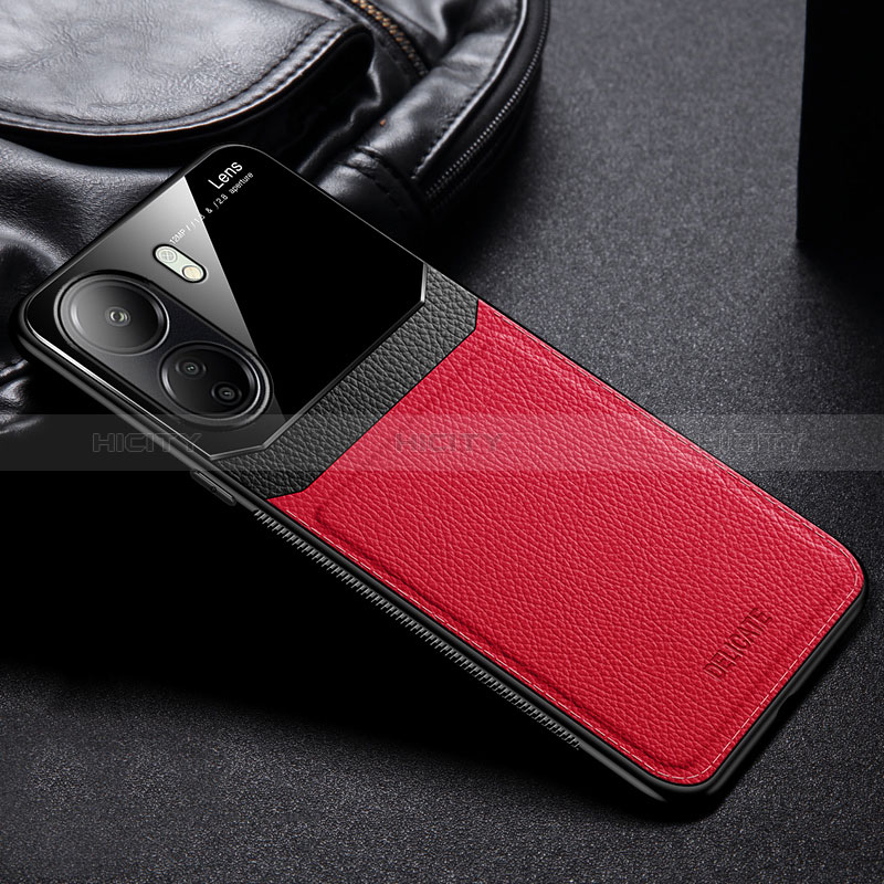 Coque Silicone Gel Motif Cuir Housse Etui FL1 pour Xiaomi Redmi 13C Rouge Plus