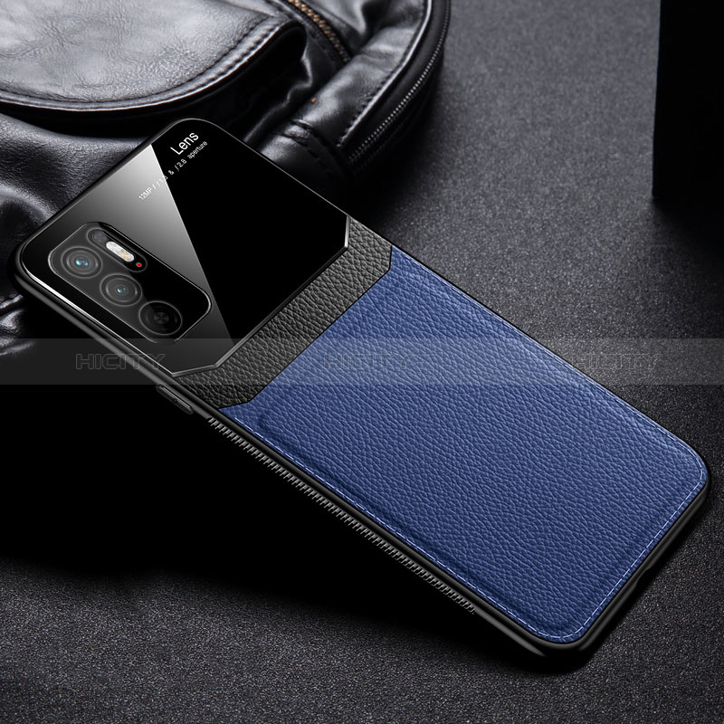 Coque Silicone Gel Motif Cuir Housse Etui FL1 pour Xiaomi Redmi Note 10T 5G Bleu Plus