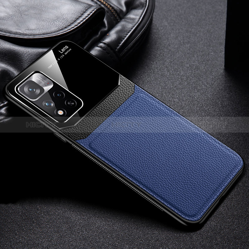 Coque Silicone Gel Motif Cuir Housse Etui FL1 pour Xiaomi Redmi Note 11T 5G Bleu Plus