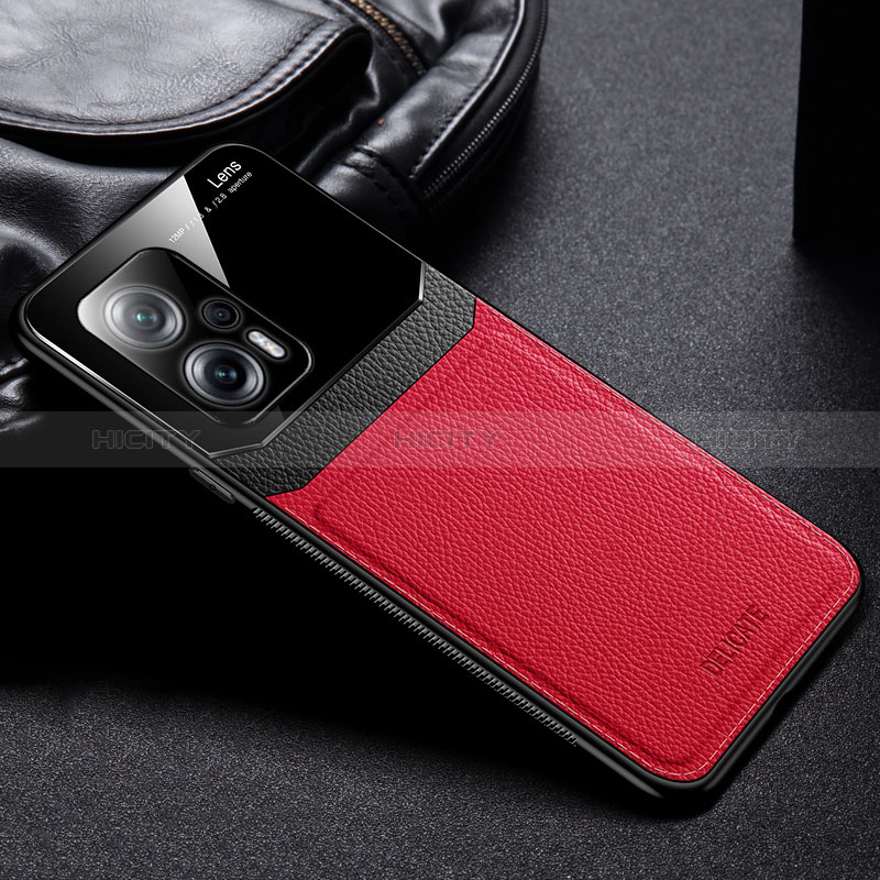 Coque Silicone Gel Motif Cuir Housse Etui FL1 pour Xiaomi Redmi Note 11T Pro+ Plus 5G Rouge Plus