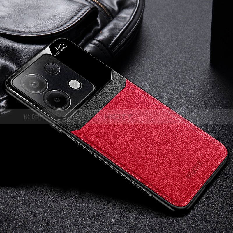 Coque Silicone Gel Motif Cuir Housse Etui FL1 pour Xiaomi Redmi Note 13 Pro 5G Rouge Plus