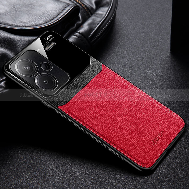 Coque Silicone Gel Motif Cuir Housse Etui FL1 pour Xiaomi Redmi Note 13 Pro+ Plus 5G Rouge Plus