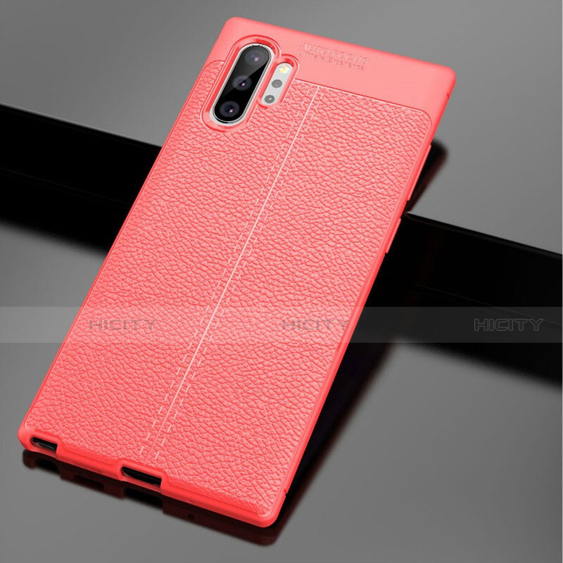 Coque Silicone Gel Motif Cuir Housse Etui G01 pour Samsung Galaxy Note 10 Plus Rouge Plus