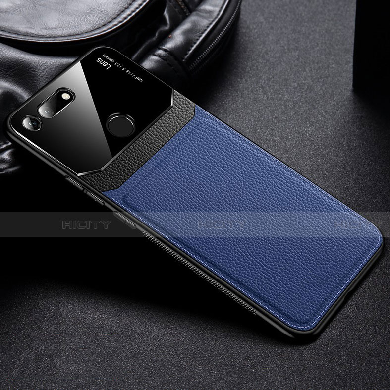 Coque Silicone Gel Motif Cuir Housse Etui H01 pour Huawei Honor View 20 Bleu Plus