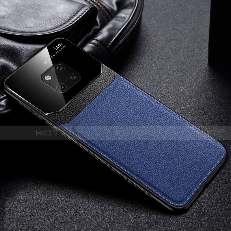Coque Silicone Gel Motif Cuir Housse Etui H01 pour Huawei Mate 20 Pro Bleu Plus