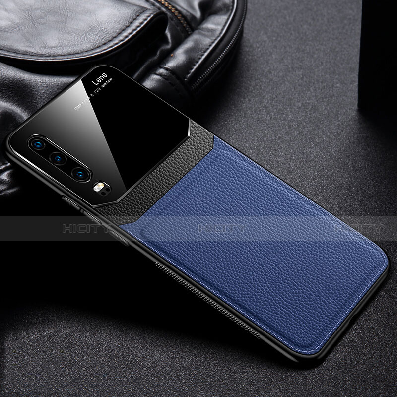 Coque Silicone Gel Motif Cuir Housse Etui H01 pour Huawei P30 Bleu Plus