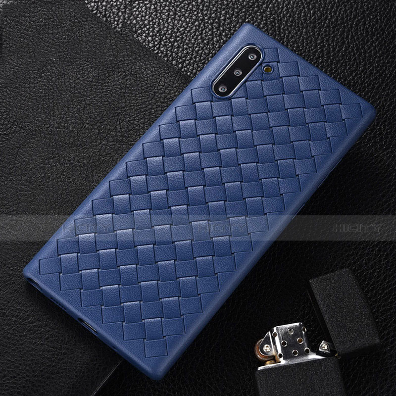 Coque Silicone Gel Motif Cuir Housse Etui H01 pour Samsung Galaxy Note 10 Bleu Plus