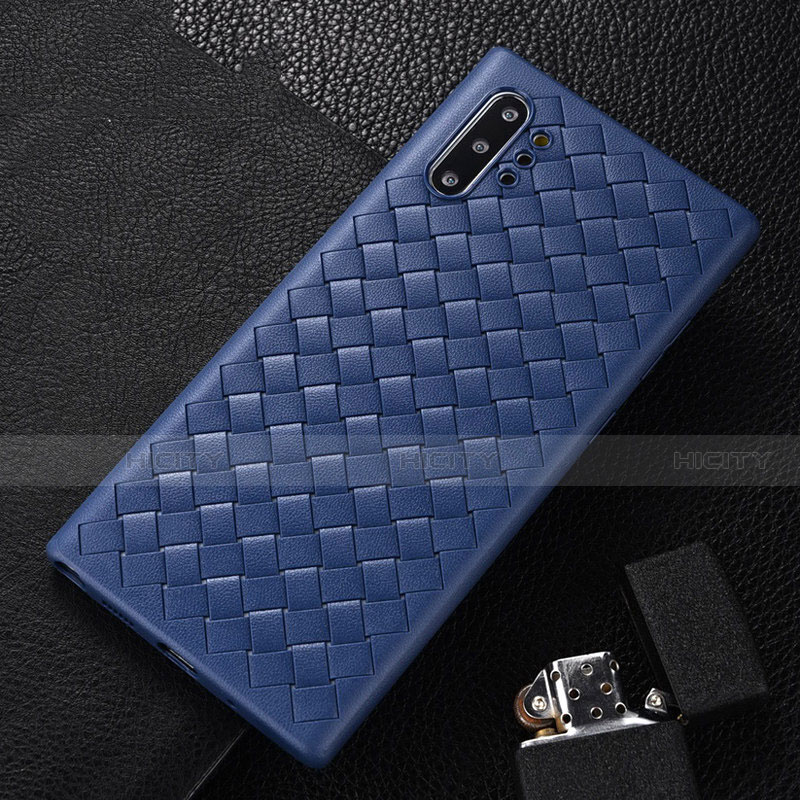 Coque Silicone Gel Motif Cuir Housse Etui H01 pour Samsung Galaxy Note 10 Plus 5G Bleu Plus