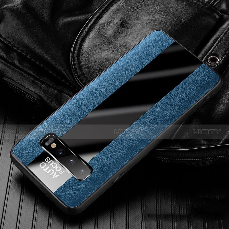 Coque Silicone Gel Motif Cuir Housse Etui H01 pour Samsung Galaxy S10 5G Bleu Plus