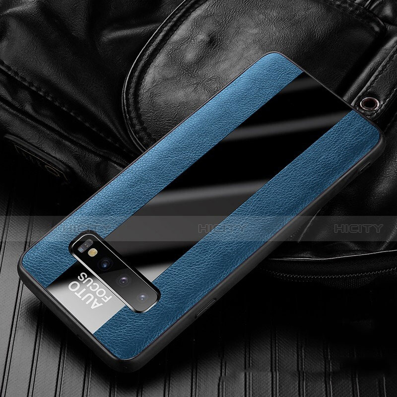 Coque Silicone Gel Motif Cuir Housse Etui H01 pour Samsung Galaxy S10 Plus Bleu Plus