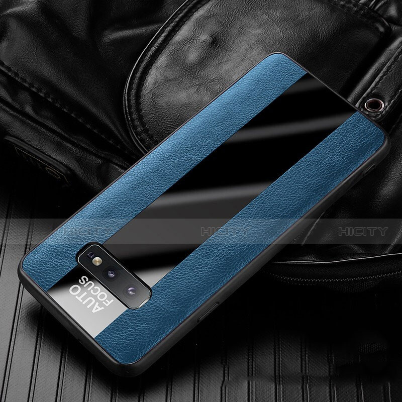 Coque Silicone Gel Motif Cuir Housse Etui H01 pour Samsung Galaxy S10e Bleu Plus
