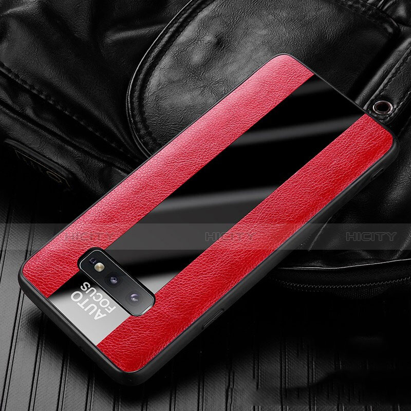 Coque Silicone Gel Motif Cuir Housse Etui H01 pour Samsung Galaxy S10e Rouge Plus
