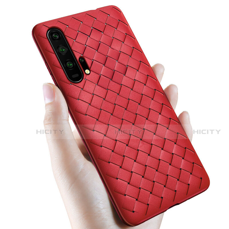 Coque Silicone Gel Motif Cuir Housse Etui H02 pour Huawei Honor 20 Pro Rouge Plus