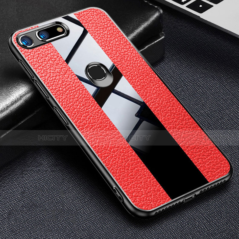 Coque Silicone Gel Motif Cuir Housse Etui H02 pour Huawei Honor View 20 Rouge Plus