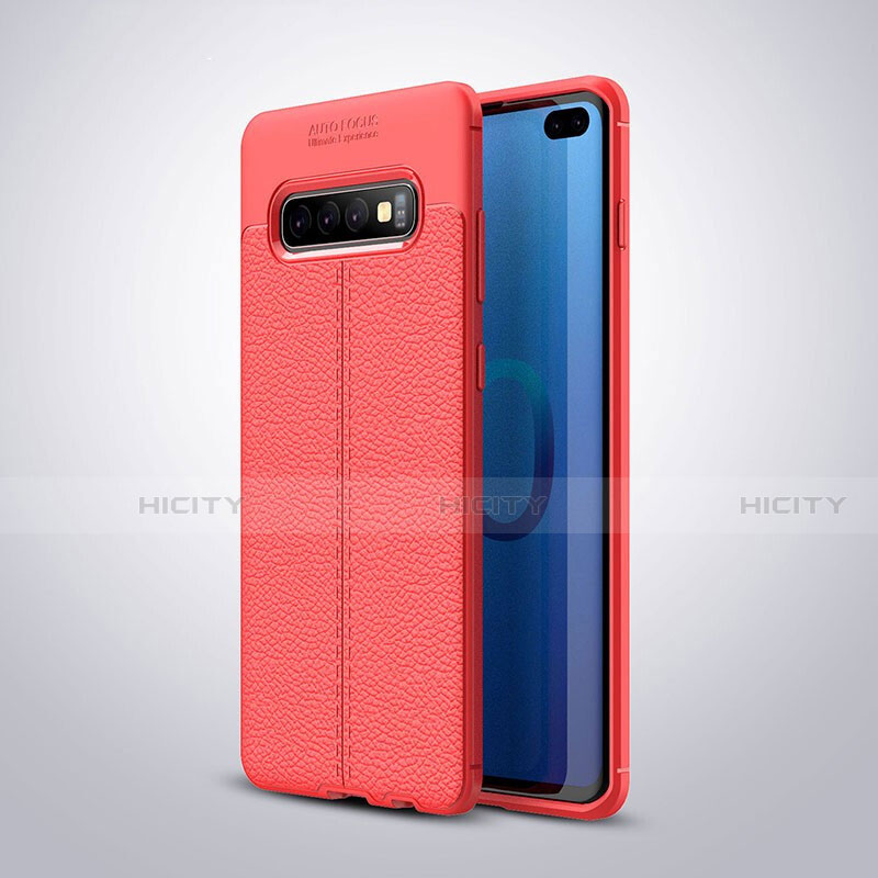 Coque Silicone Gel Motif Cuir Housse Etui H02 pour Samsung Galaxy S10 Plus Rouge Plus