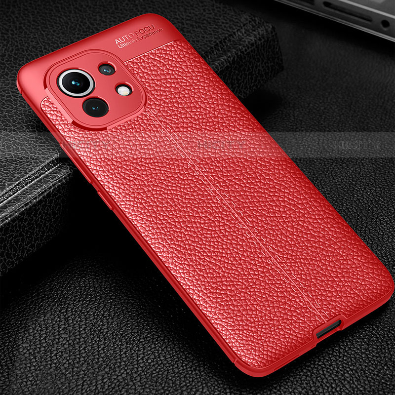 Coque Silicone Gel Motif Cuir Housse Etui H02 pour Xiaomi Mi 11 Lite 5G Rouge Plus
