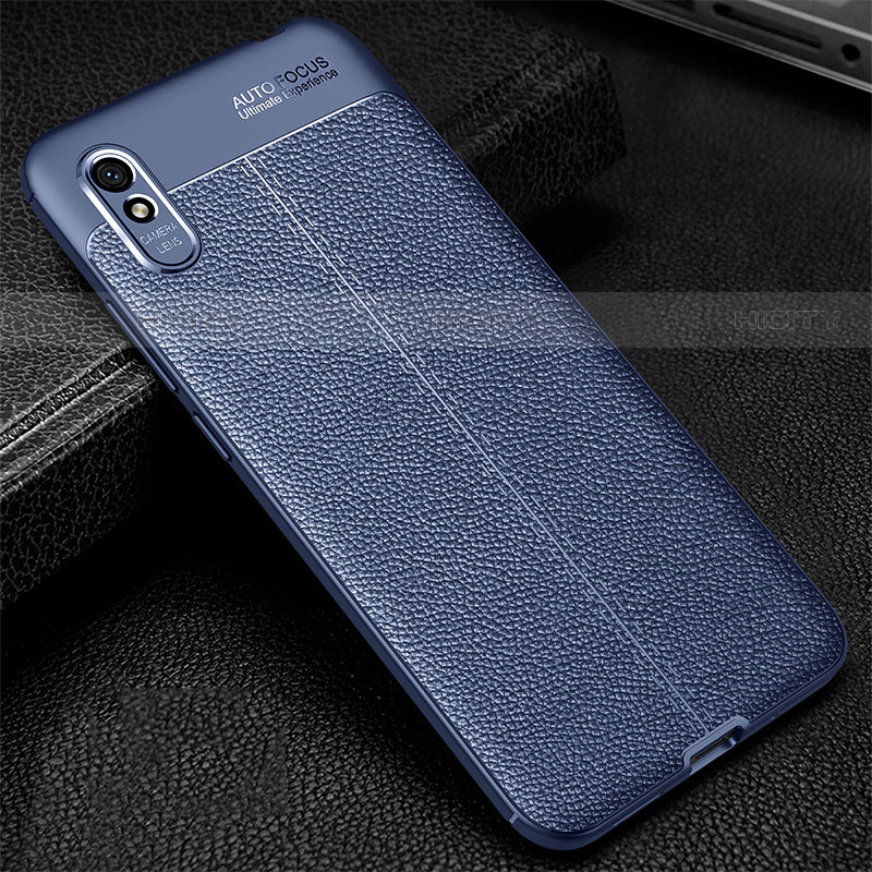 Coque Silicone Gel Motif Cuir Housse Etui H02 pour Xiaomi Redmi 9i Bleu Plus