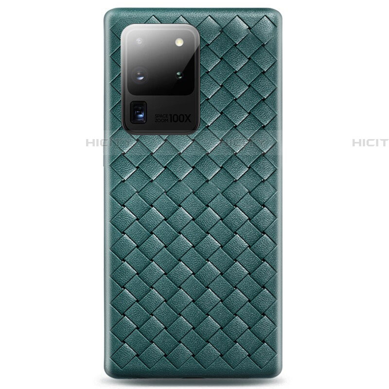 Coque Silicone Gel Motif Cuir Housse Etui H05 pour Samsung Galaxy S20 Ultra 5G Vert Plus