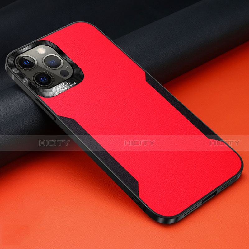 Coque Silicone Gel Motif Cuir Housse Etui N01 pour Apple iPhone 12 Pro Rouge Plus