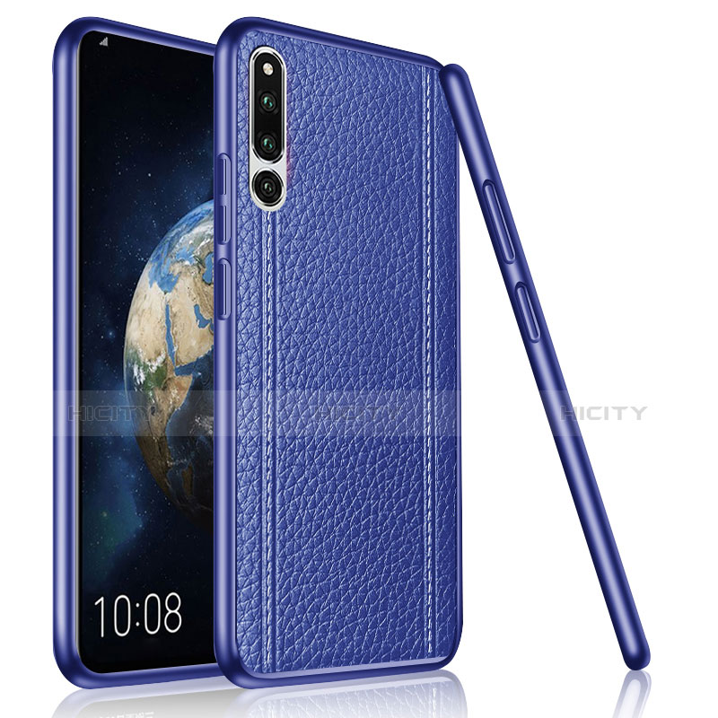 Coque Silicone Gel Motif Cuir Housse Etui pour Huawei Honor Magic 2 Bleu Plus