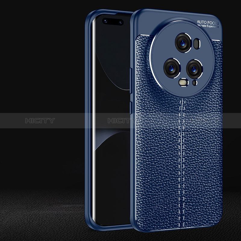 Coque Silicone Gel Motif Cuir Housse Etui pour Huawei Honor Magic5 Pro 5G Bleu Plus
