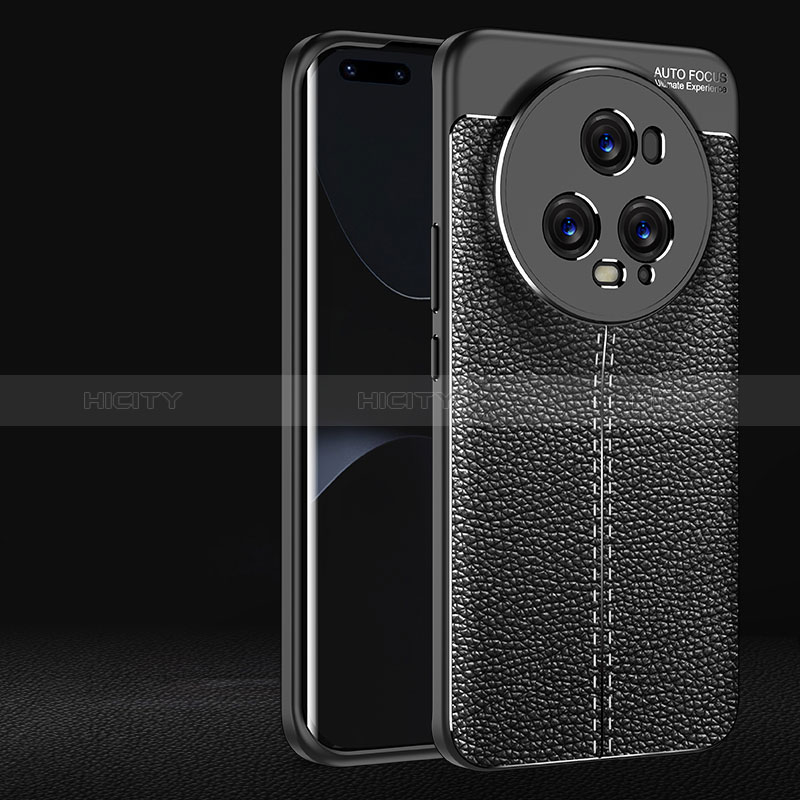 Coque Silicone Gel Motif Cuir Housse Etui pour Huawei Honor Magic5 Pro 5G Noir Plus