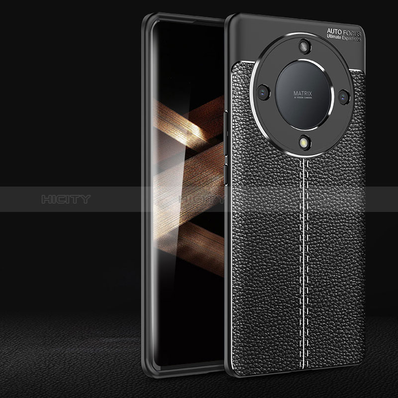 Coque Silicone Gel Motif Cuir Housse Etui pour Huawei Honor Magic6 Lite 5G Noir Plus