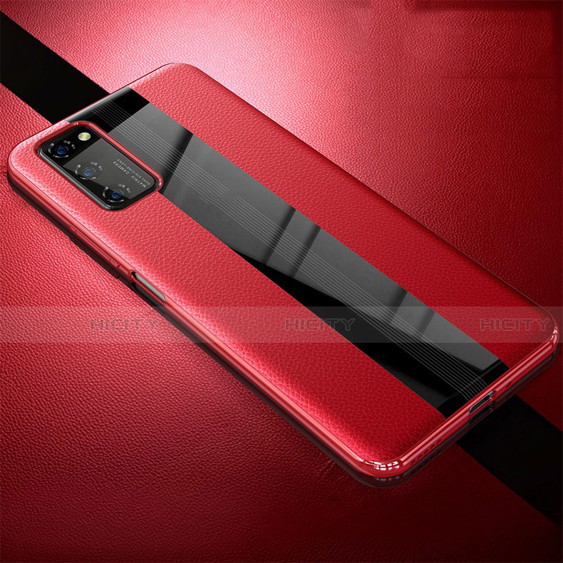 Coque Silicone Gel Motif Cuir Housse Etui pour Huawei Honor V30 Pro 5G Rouge Plus