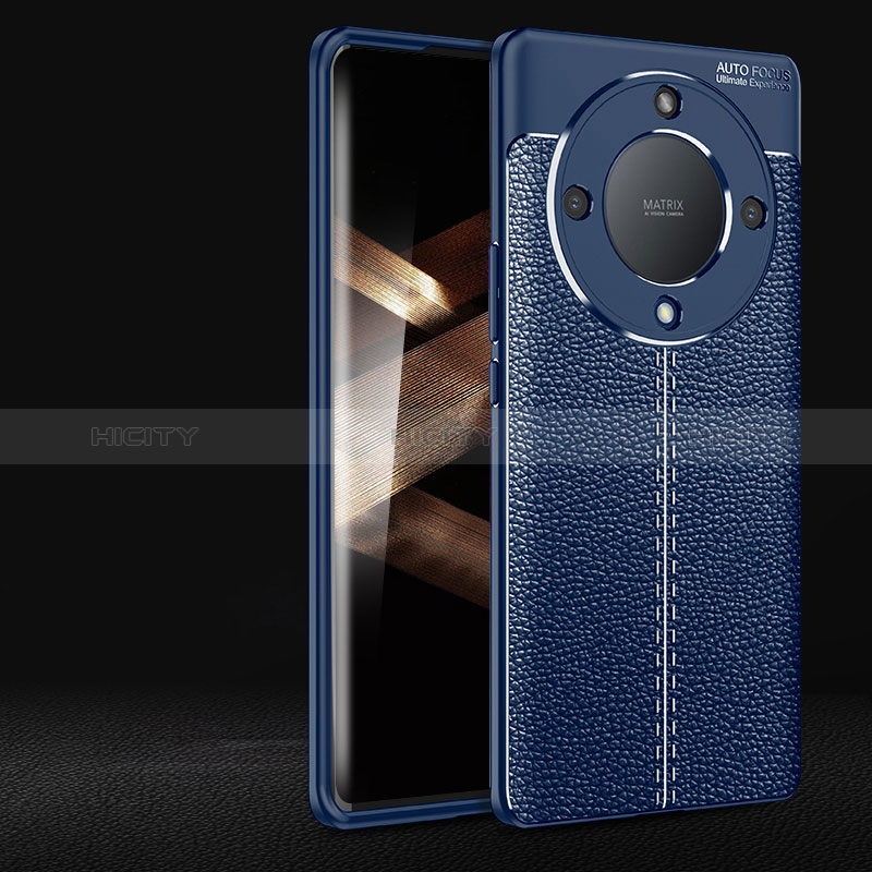 Coque Silicone Gel Motif Cuir Housse Etui pour Huawei Honor X9b 5G Bleu Plus