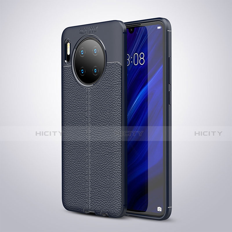 Coque Silicone Gel Motif Cuir Housse Etui pour Huawei Mate 30 Pro 5G Bleu Plus
