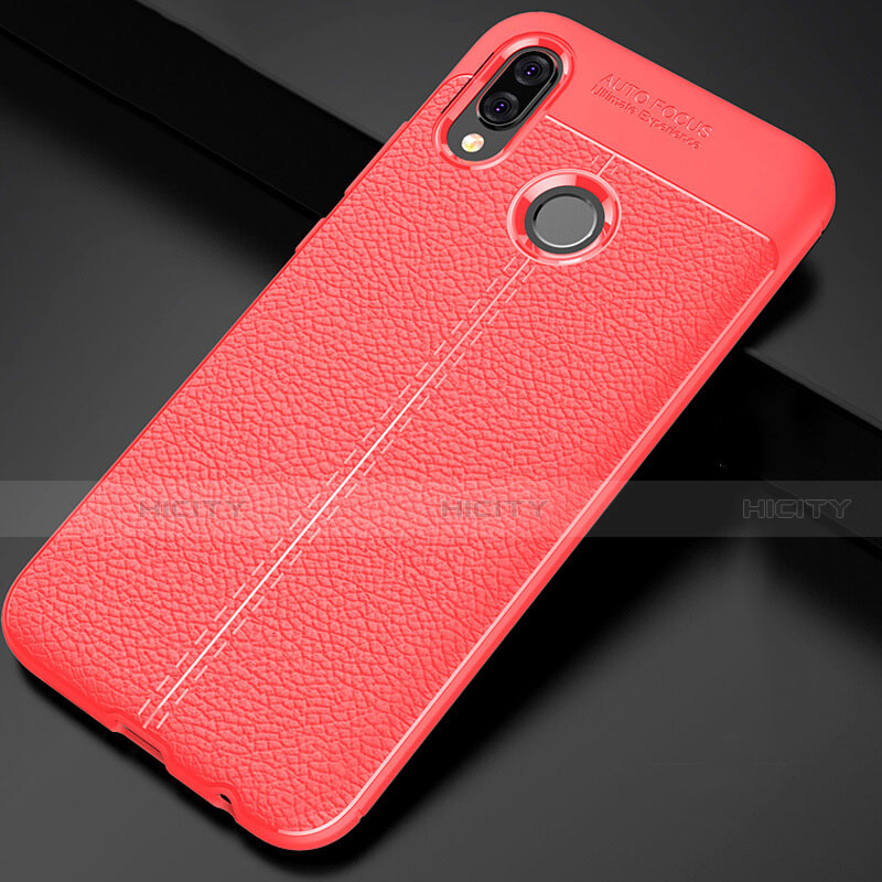 Coque Silicone Gel Motif Cuir Housse Etui pour Huawei P Smart+ Plus Rouge Plus