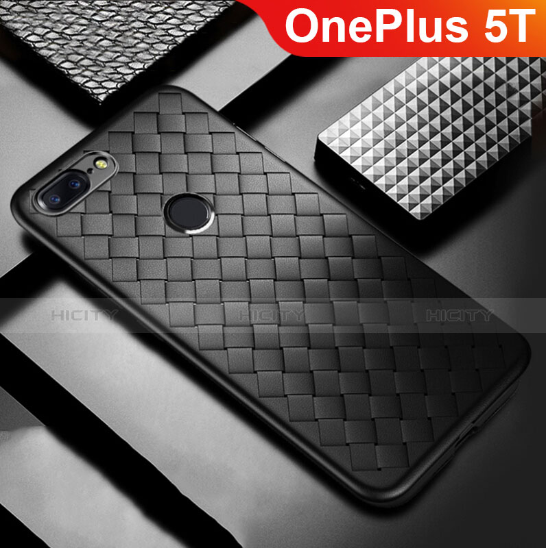 Coque Silicone Gel Motif Cuir Housse Etui pour OnePlus 5T A5010 Noir Plus