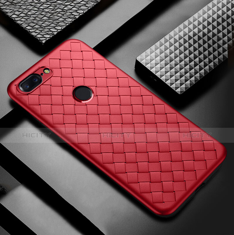 Coque Silicone Gel Motif Cuir Housse Etui pour OnePlus 5T A5010 Rouge Plus