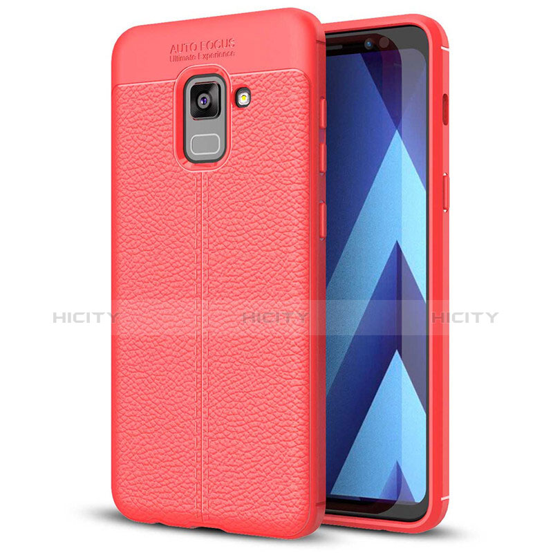 Coque Silicone Gel Motif Cuir Housse Etui pour Samsung Galaxy A5 (2018) A530F Rouge Plus